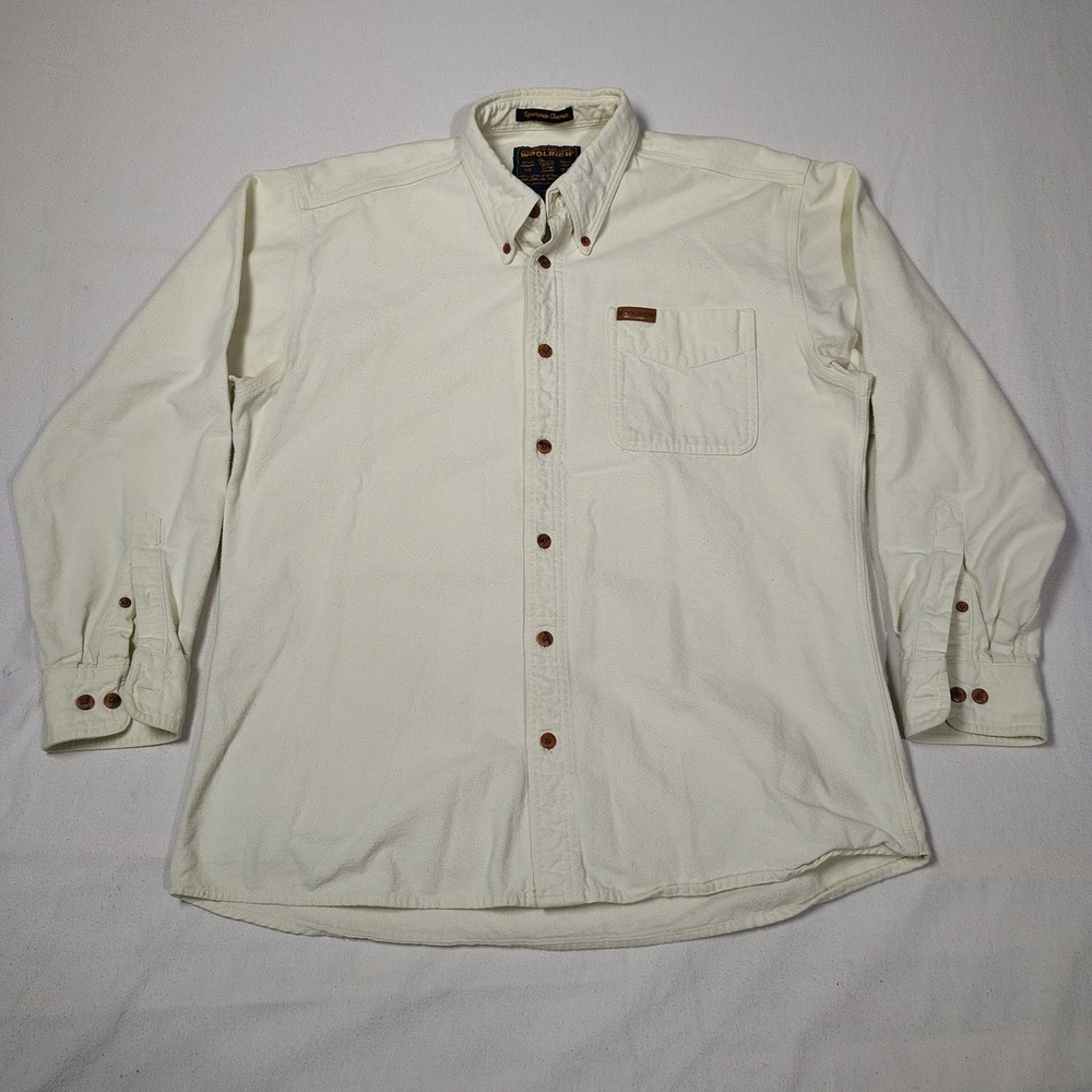 VTG Woolrich Shirt Mens Medium Cream Sportsman Chamois Long Sleeve Button Down